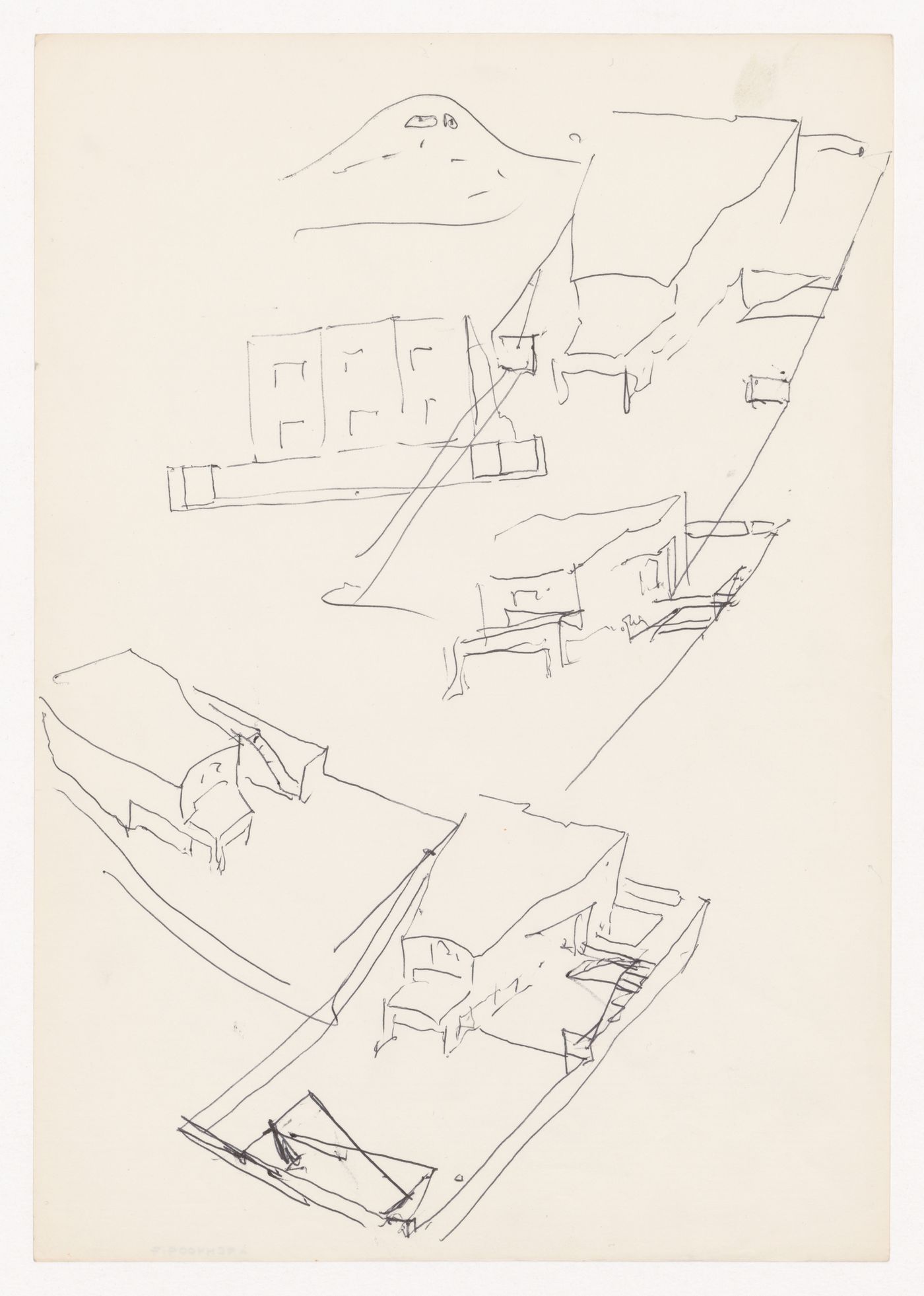 Sketch axonometrics and elevations for Casa Fernando Machado [Fernando Machado house], Porto, Portugal