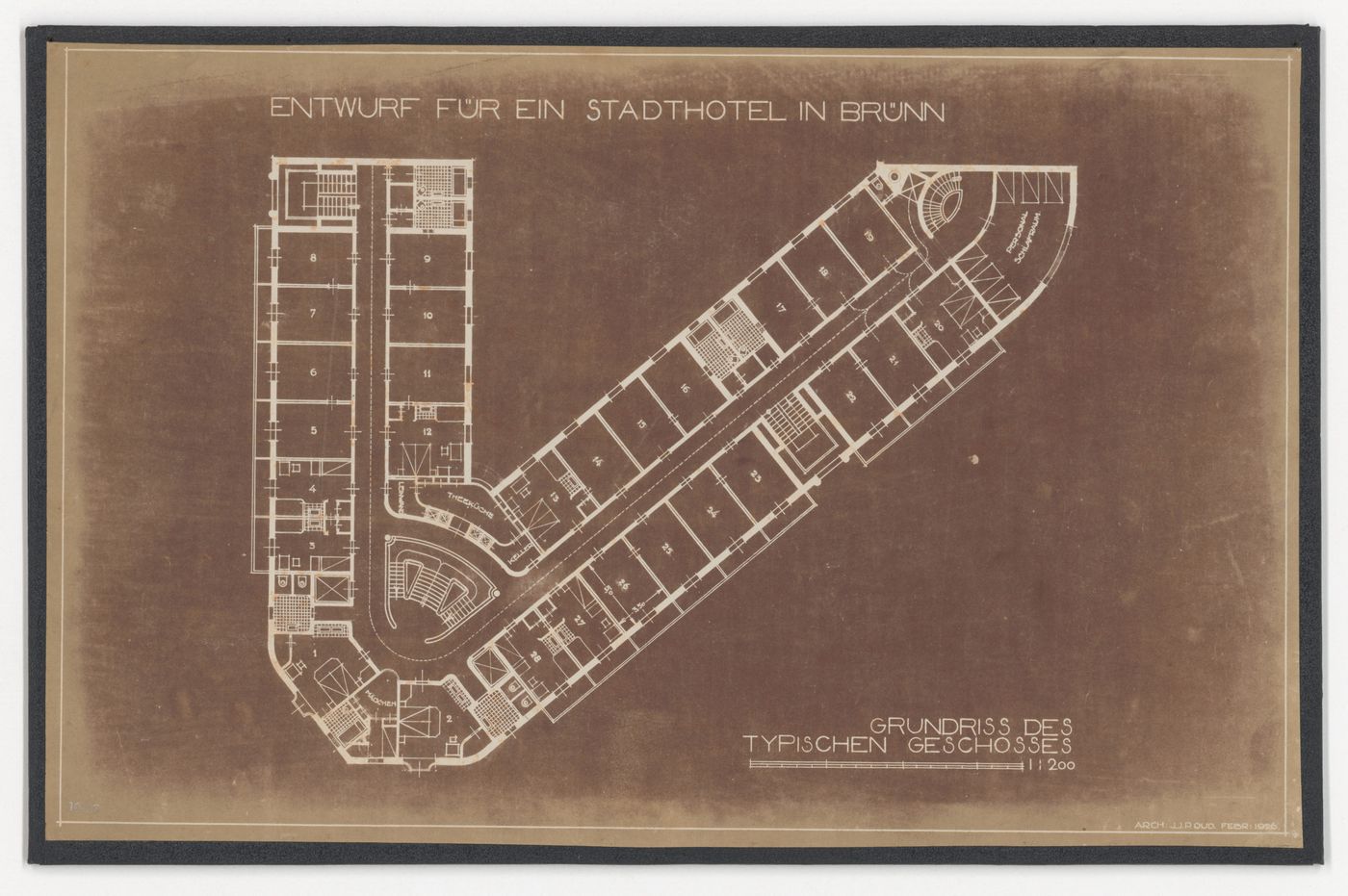 Typical floor plan for Hotel Stiassni, Brno, Czechoslovakia (now Czech Republic)