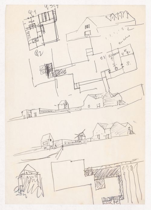 Sketch plans and perspectives for Casa J. M. Teixeira, Quinta do Forno, Briteiros - Guimarães, Portugal