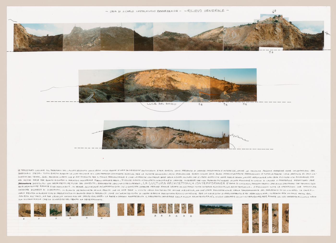 Landscape photographs with notes for Riqualificazione cava di San Carlo [Redevelopment San Carlo quarry], San Vincenzo, Livorno, Italy