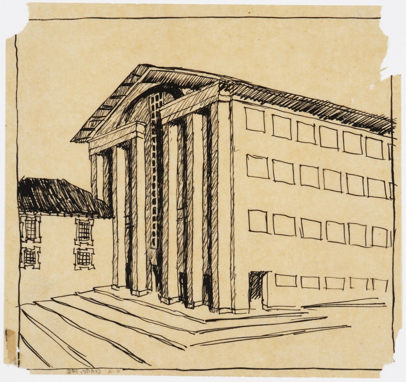 Sketch perspective for the principal façade for Karl Johansskolan, Göteborg, Sweden