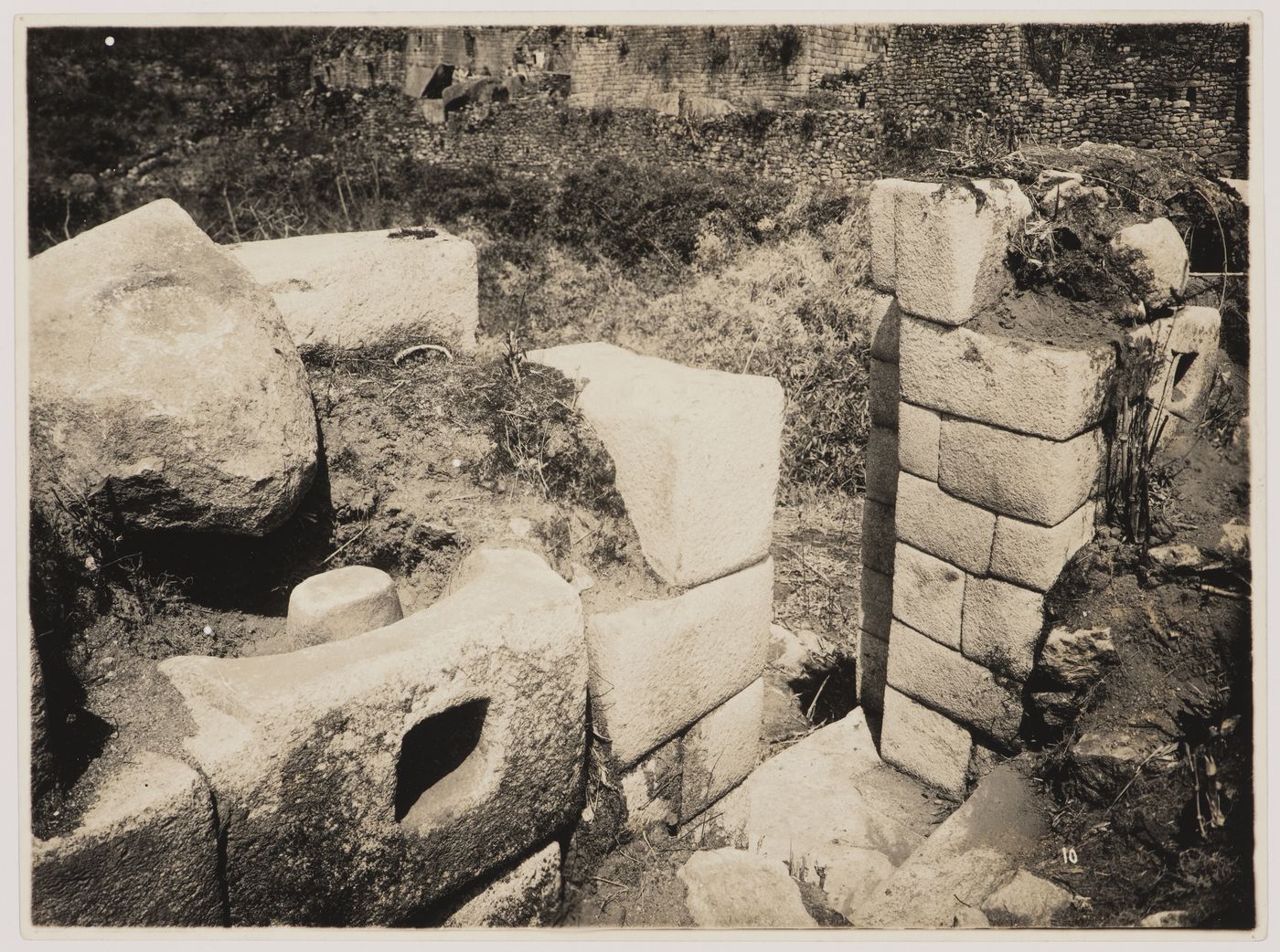 View of unidentified architectural ruins, Machu Picchu, Peru