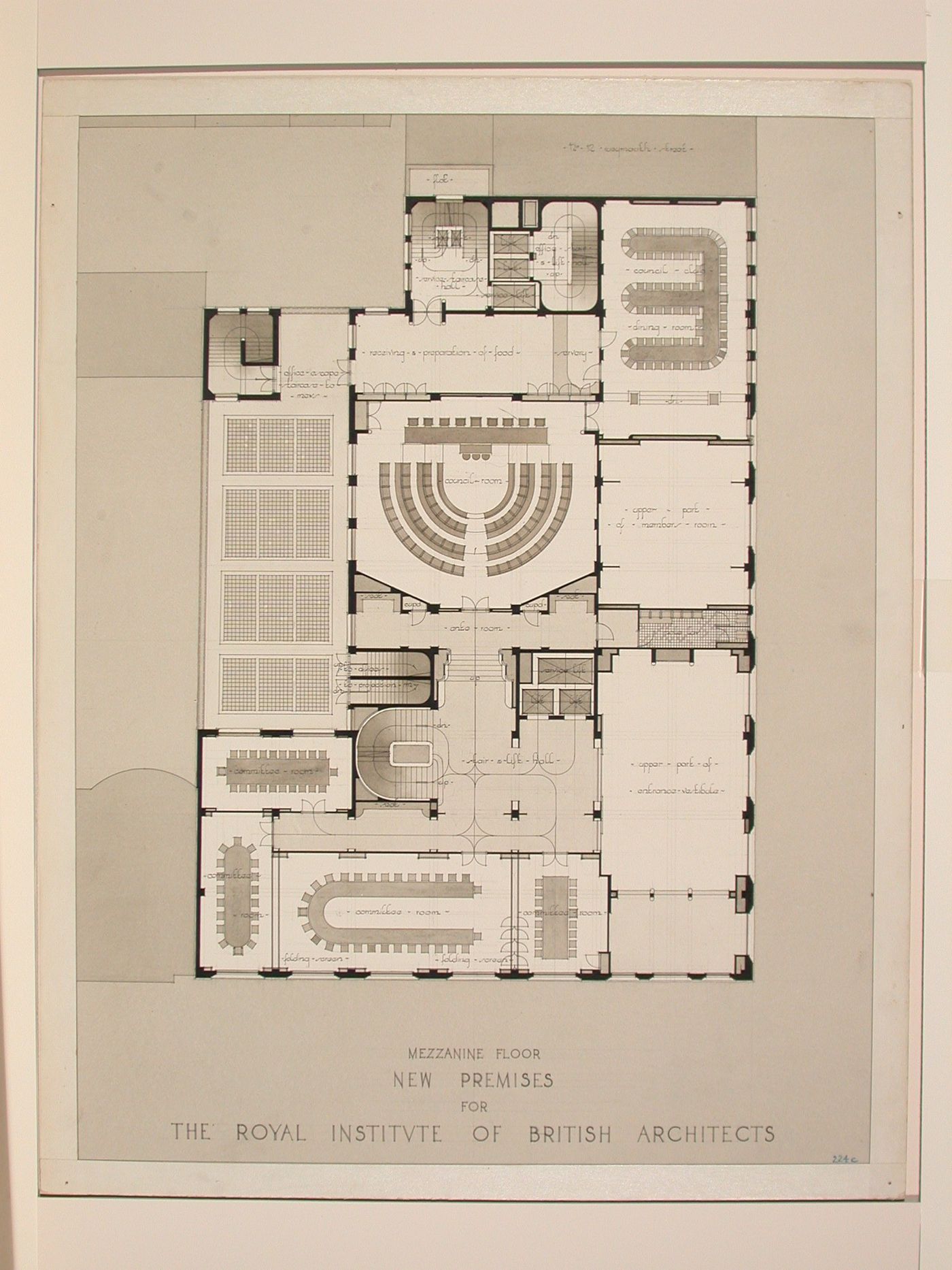 New premises for the Royal Institute of British Architects: Plan of mezzanine floor