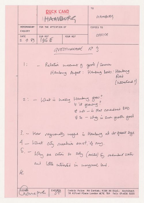 Questionnaire N°3 for Duck Land, Hamburg, Germany