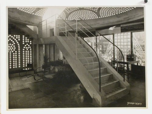 Interior view of Saint Gobin exhibit booth at a trade show, Leipzig [?], Germany