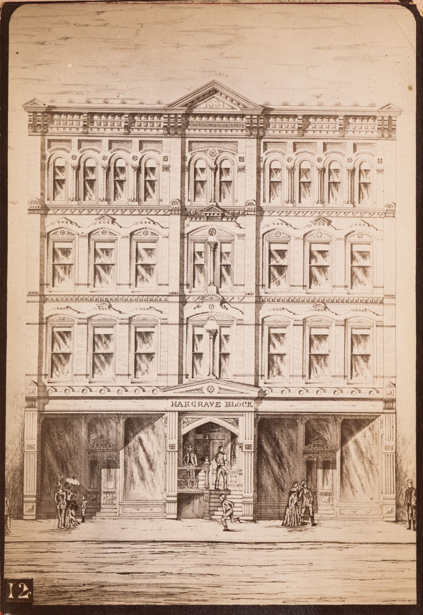 Photograph of a rendering of or for the principal façade of Hargrave Block, Winnipeg, Manitoba, Canada