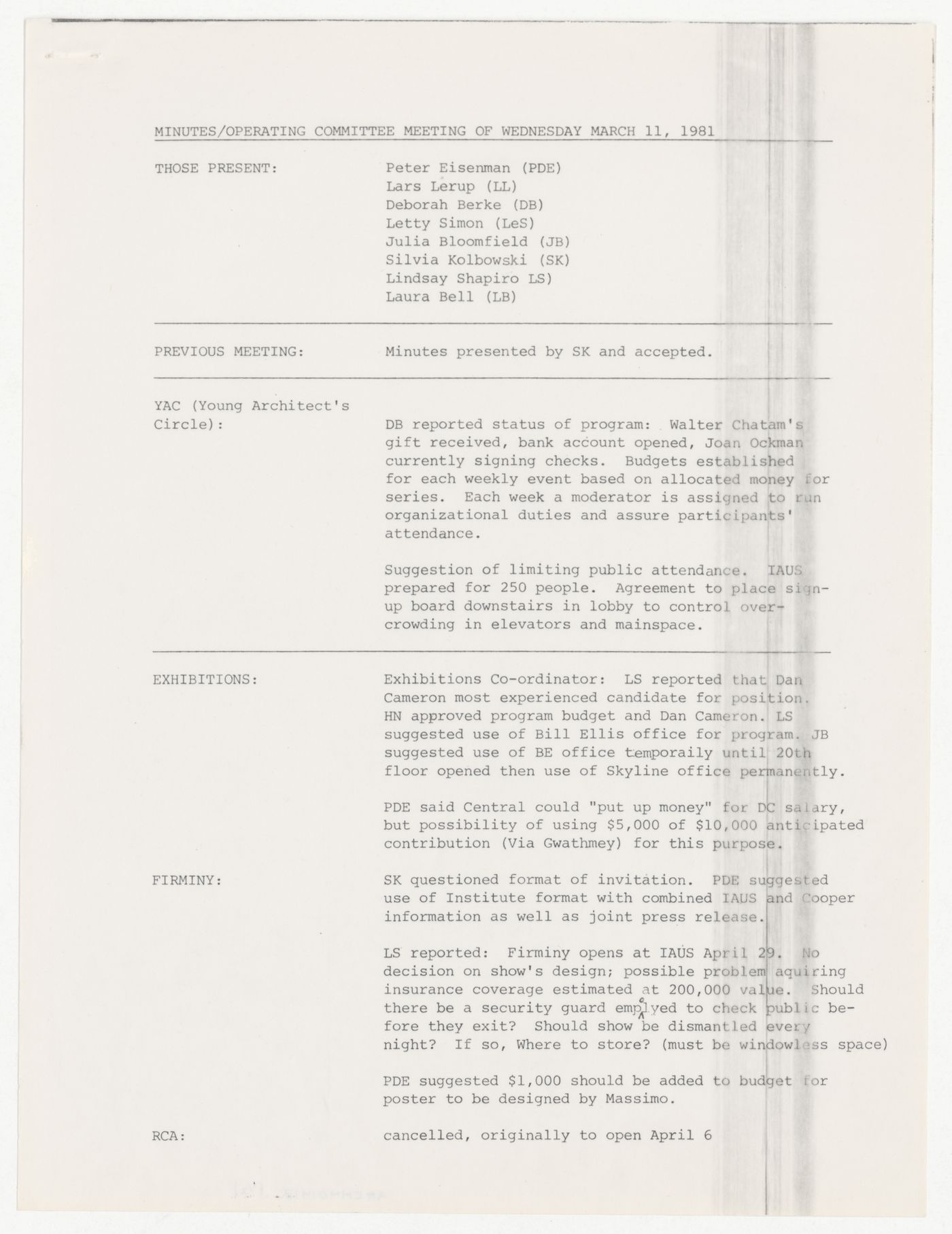 Minutes of meeting of the Operating Committee