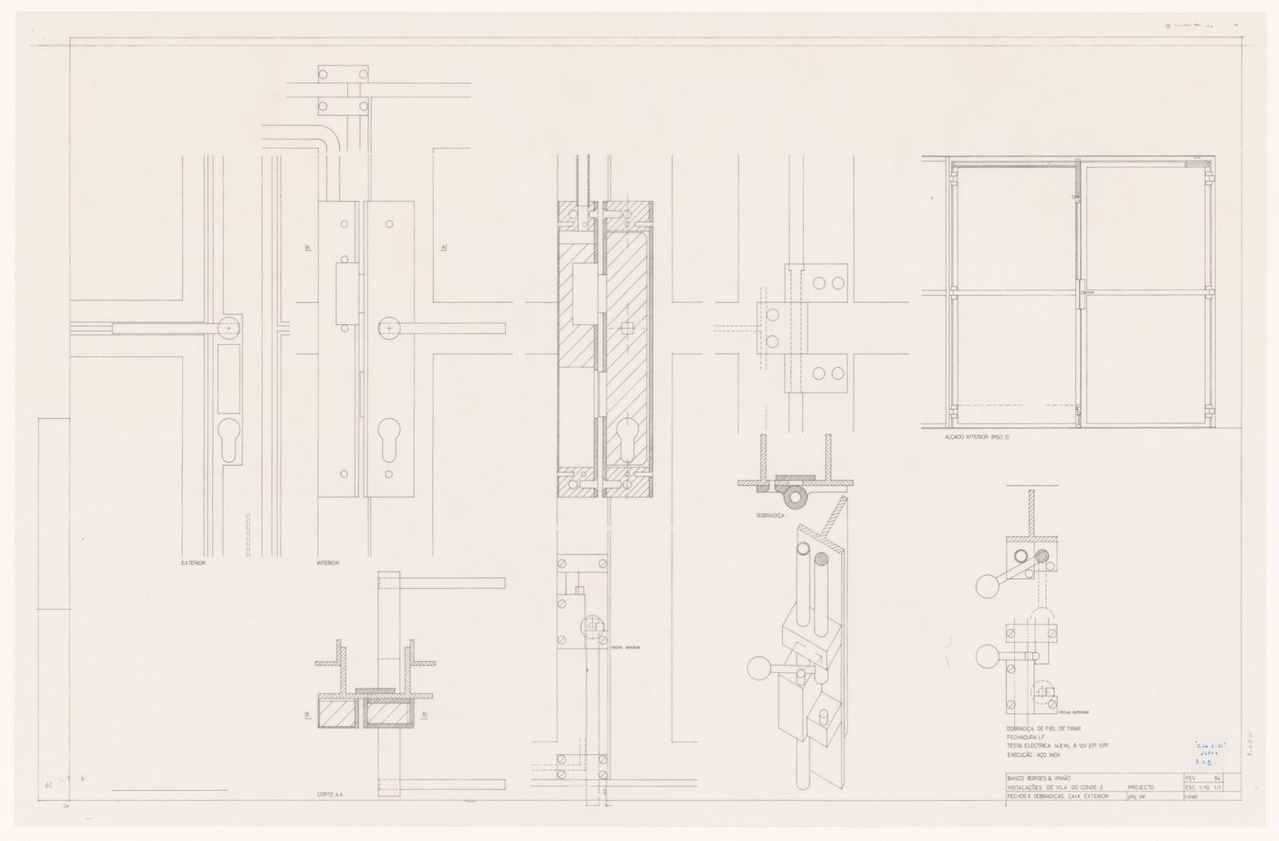 Details for locks and hinges for Banco Borges & Irmão II [Borges & Irmão bank II], Vila do Conde, Portugal