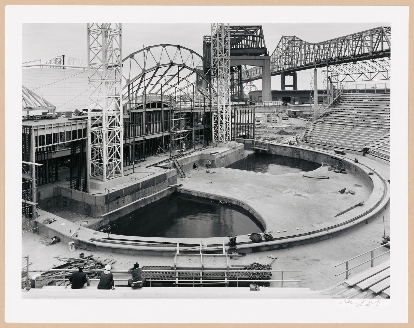 View of the Aquacade under construction, Louisiana World Exposition, New Orleans