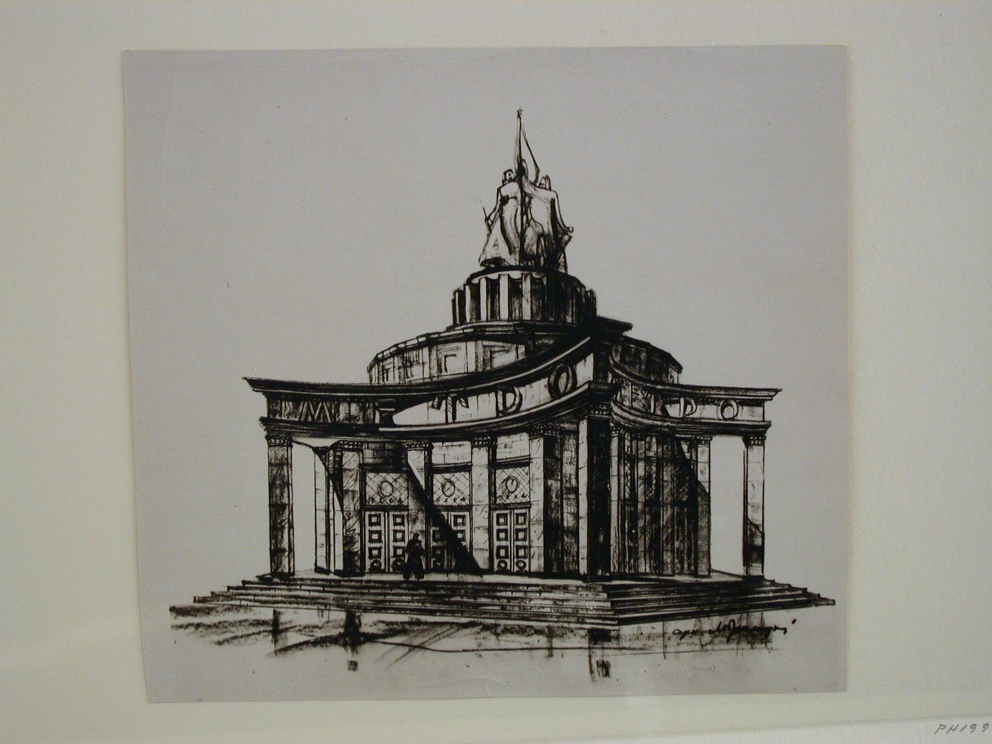 Photograph of a perspective drawing for the Arbatskaia subway station on the Filevskaia Line, Moscow