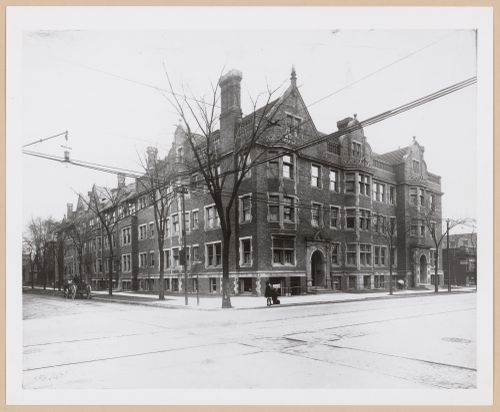 View of the principal and lateral façades of the Woodward Apartment Building, Detroit, Michigan