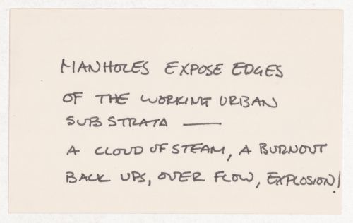 Manholes expose edges of the working urban substrata -  / A cloud of steam, a burnout back ups, over flow, explosion !
