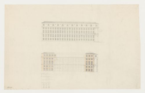 Elevations and a partial elevation for the south [?] façade for the 1918-1925 design for the Börskvarteret [Stock Exchange Block], Gustaf Adolfs torg [square], Göteborg, Sweden