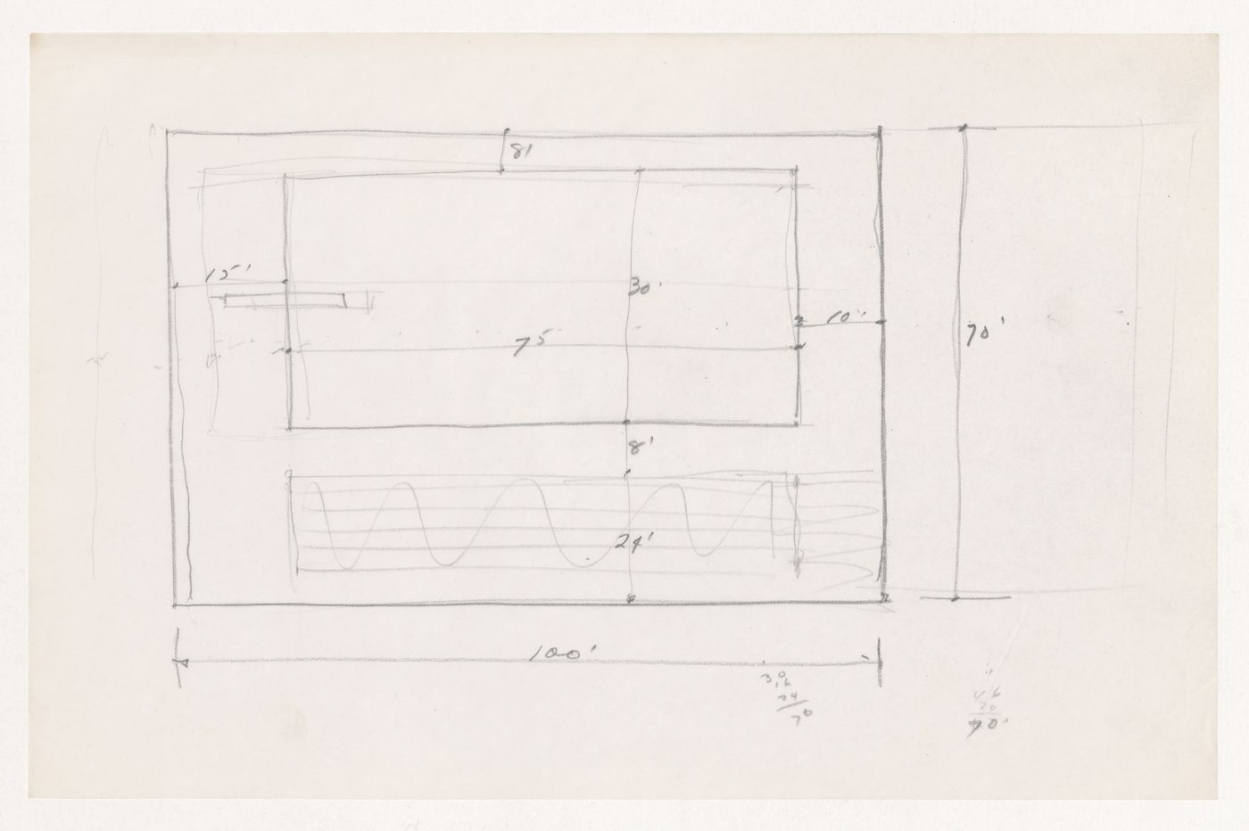 Sketch plan for the swimming pool and spectator area for the Natatorium