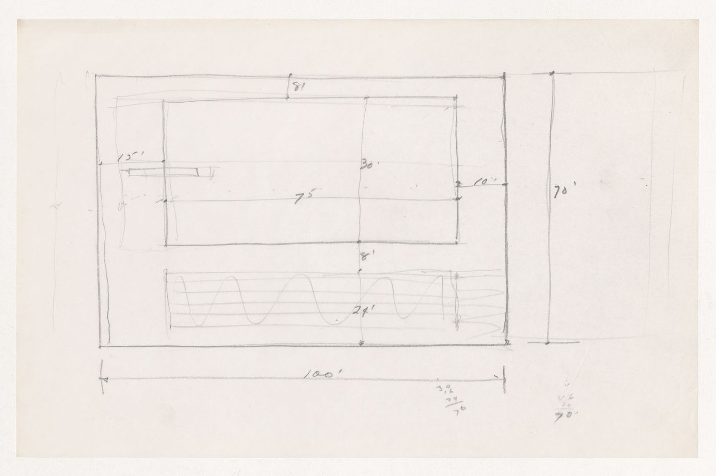 Sketch plan for the swimming pool and spectator area for the Natatorium