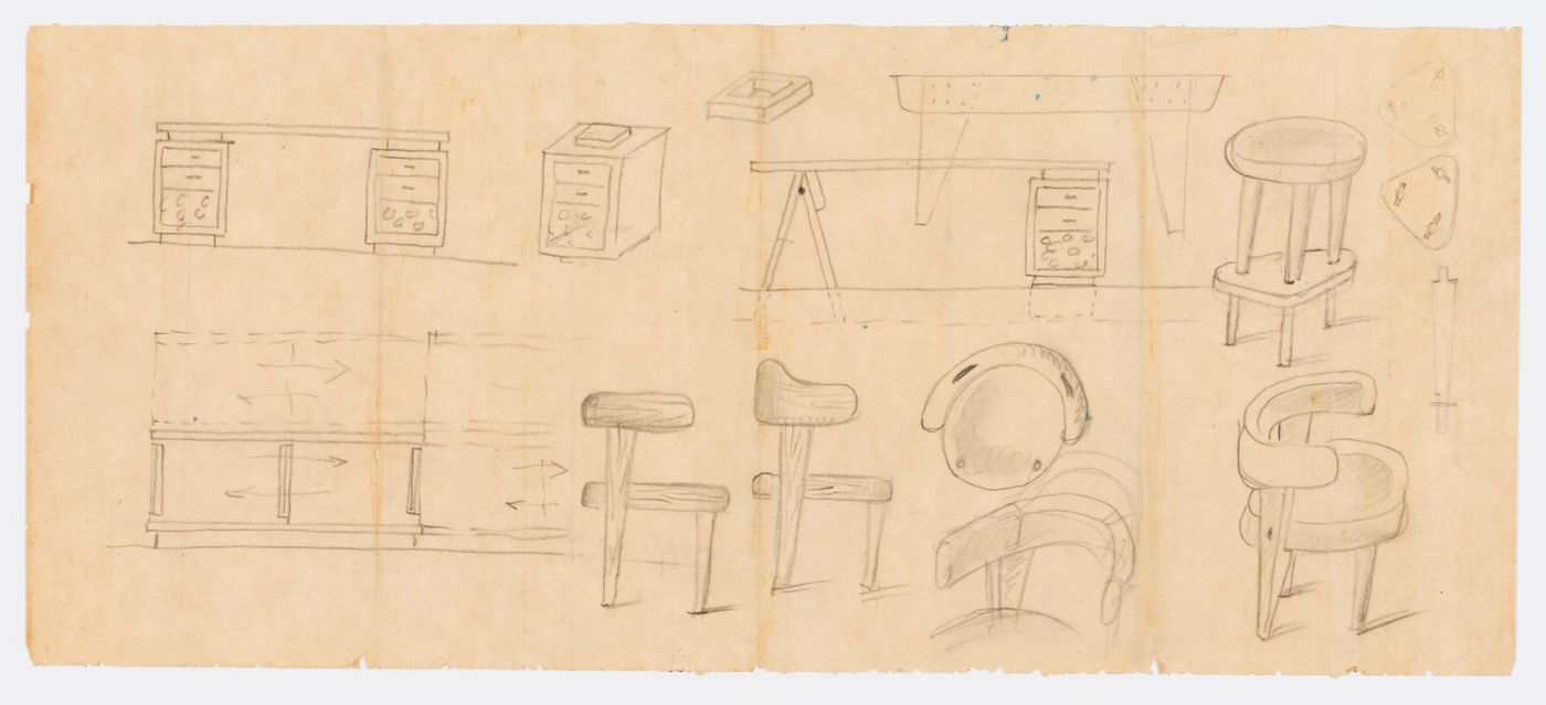 Sketches for furniture by Pierre Jeanneret in Chandigarh, India