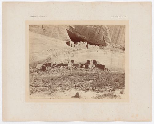 Distant view of cliff dwellings, rock paintings and the ruins of the White House in the background, Canyon de Chelly, Arizona