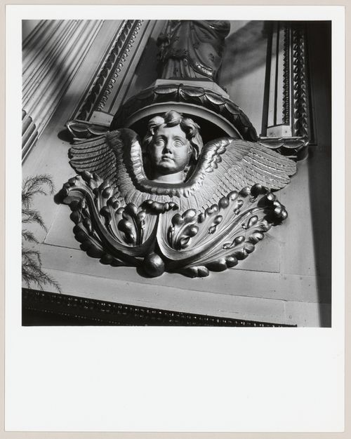 Détail d'un cul-de-lampe avec chérubin, église Saint-Jean-Baptiste, Saint-Jean-Port-Joli, Québec