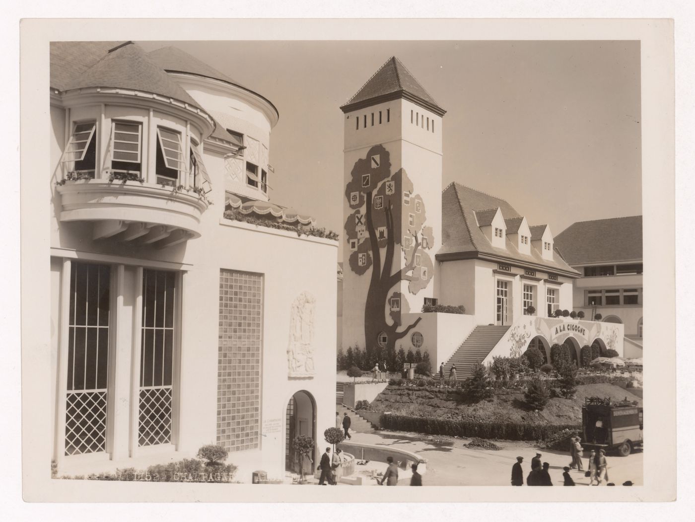 View of Champagne's and Alsace's pavilions, 1937 Exposition internationale, Paris, France
