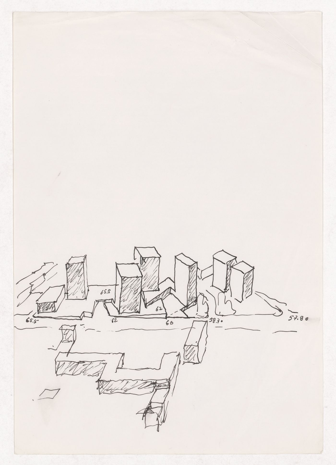Sketch axonometric view for Habitações e Comércio EURO Centre, Porto, Portugal