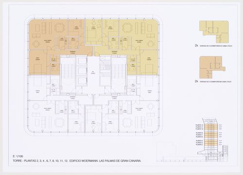 Plans and section, Plaza y torre Woermann, Las Palmas, Canary Islands