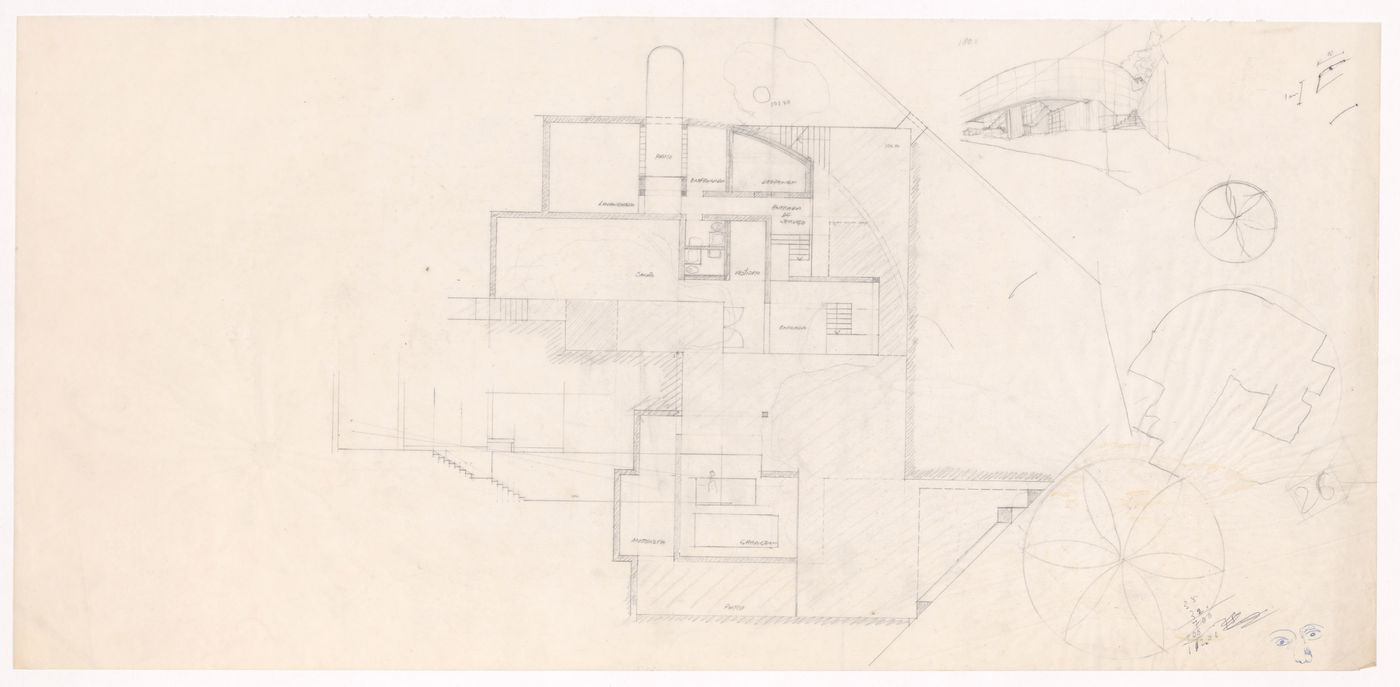 Sketch perspective and floor plan for Casa Marques Pinto, Porto, Portugal