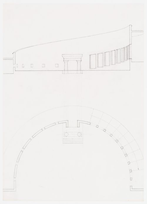 Staatsgalerie, Stuttgart, Germany: sectional elevation and plan of the rotunda
