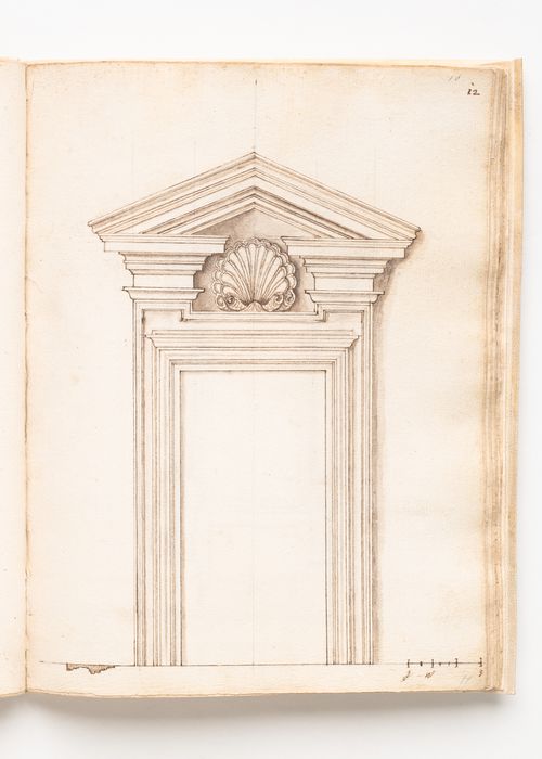 Design for a portal with open pediment and shell ornaments; verso: Incomplete design for a portal