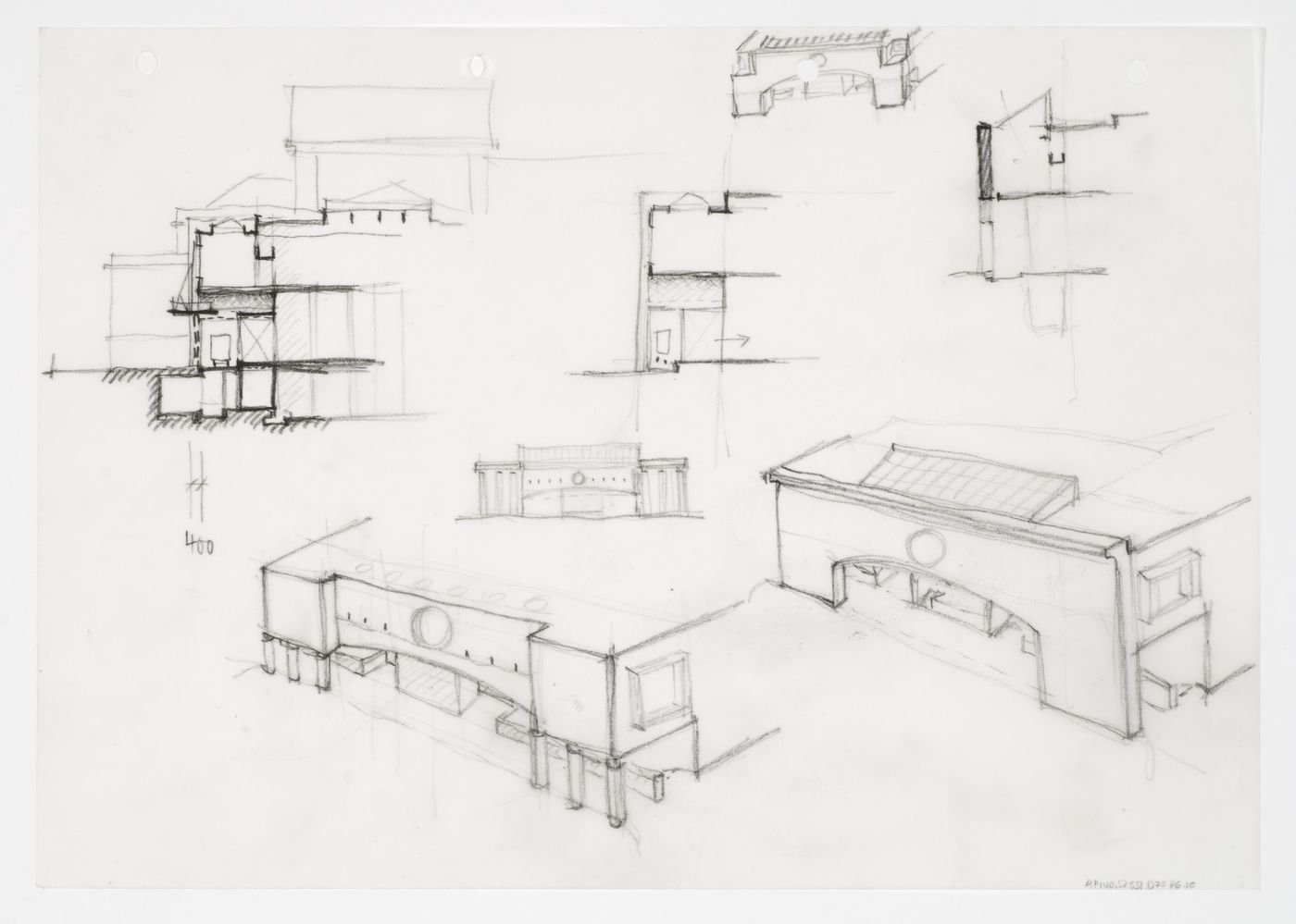 Addition to Württembergisches Staatstheater Stuttgart, Stuttgart, Germany: axonometrics, plans and elevation