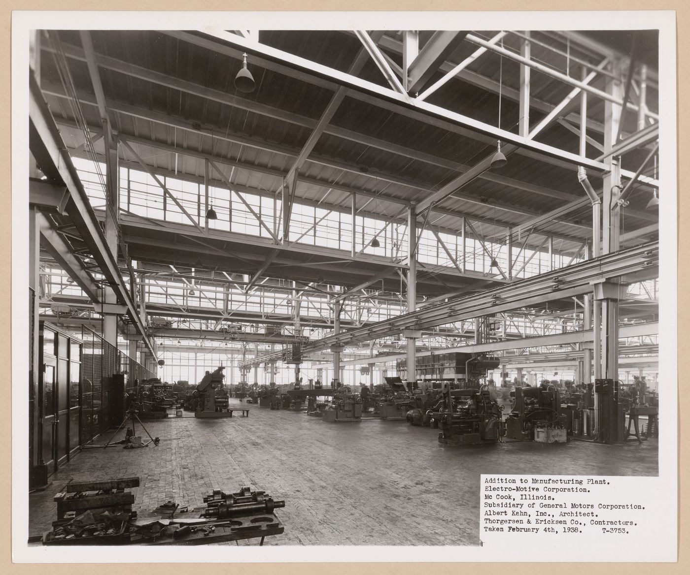Interior view of the addition to the Manufacturing Building, General Motors Corporation Electro-Motive Corporation division Automobile Assembly Plant, McCook, Illinois