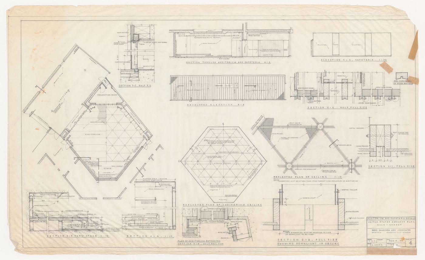 Auditorium and cafeteria details for United States Embassy, Oslo, Norway