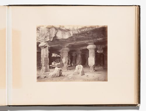 Interior view of the Main Shrine with the façade of the Eastern Shrine in the left background, Cave No. 1 (also known as the Mahadeva Temple, the Shiva Cave and the Great Cave), Elephanta Caves, Elephanta Island, India