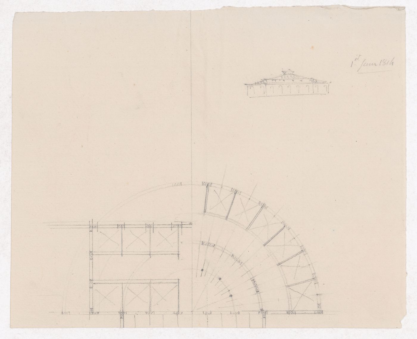 Partial plan and elevation for Market Building, Marché des Carmes, Paris