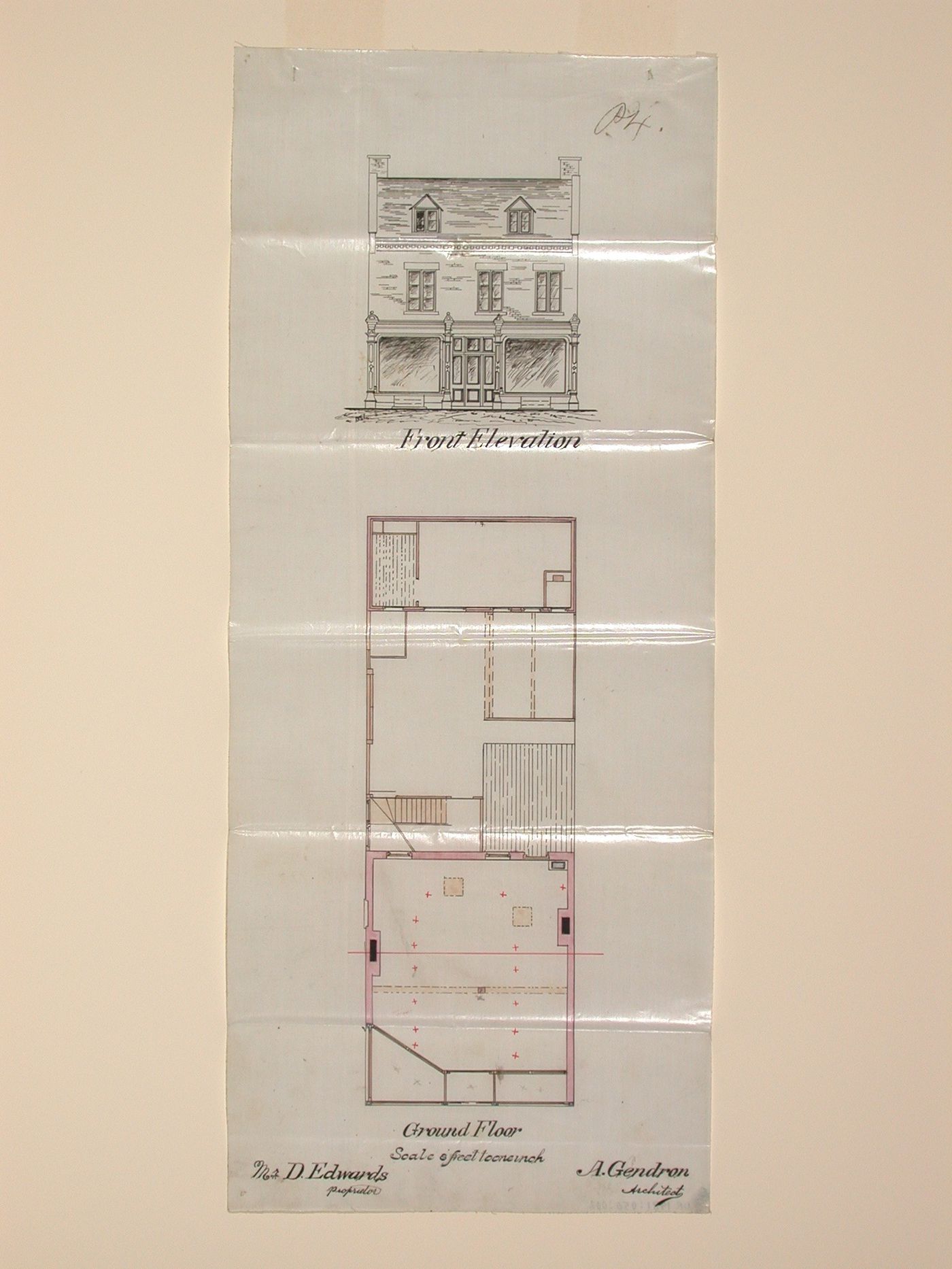 House for David Edwards - frontelevation and ground plan