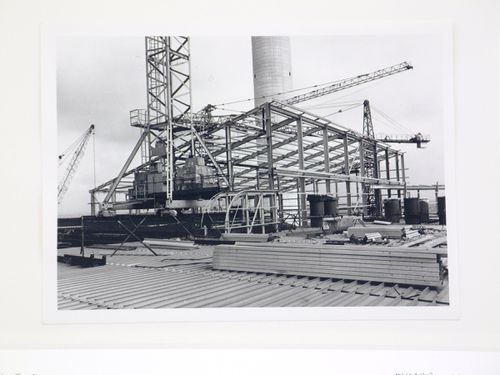 View of construction of steel structure for power station, United Kingdom