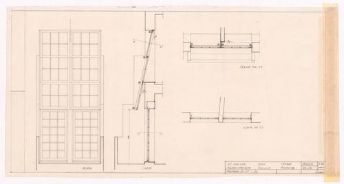 East elevation, plans and section for Conjunto Habitacional em Caxinas, Vila Cova - Vila do Conde, Portugal