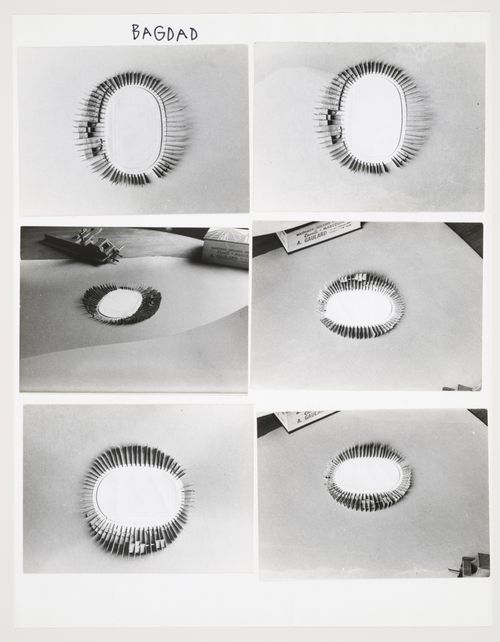 Views of a model for the Olympic Stadium, Baghdad