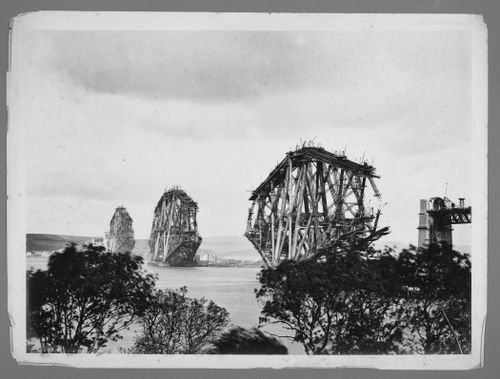 View of the Forth Bridge under construction, Firth of Forth, Scotland