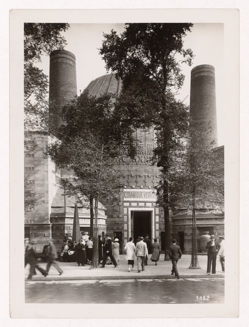 View of the main entrance to the Pavillon de la Céramique, de la Verrerie et de la Monnaie, 1937 Exposition internationale, Paris, France