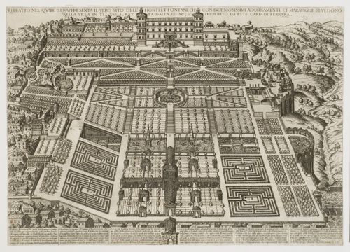 Bird's-eye view of the Villa d'Este gardens
