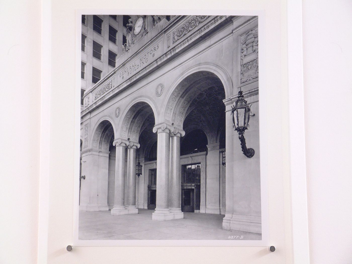 View of the main entrance to the General Motors Building, 3044 West Grand Boulevard, Detroit, Michigan