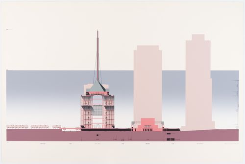 Cross-section of complex for the Tokyo City Hall competition entry