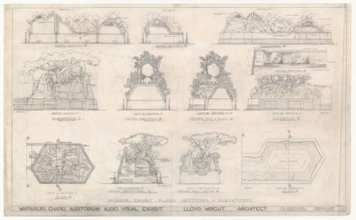 Wayfarers' Chapel, Palos Verdes, California: Three elevations for Swedenborgian educational models for the auditorium audiovisual exhibition