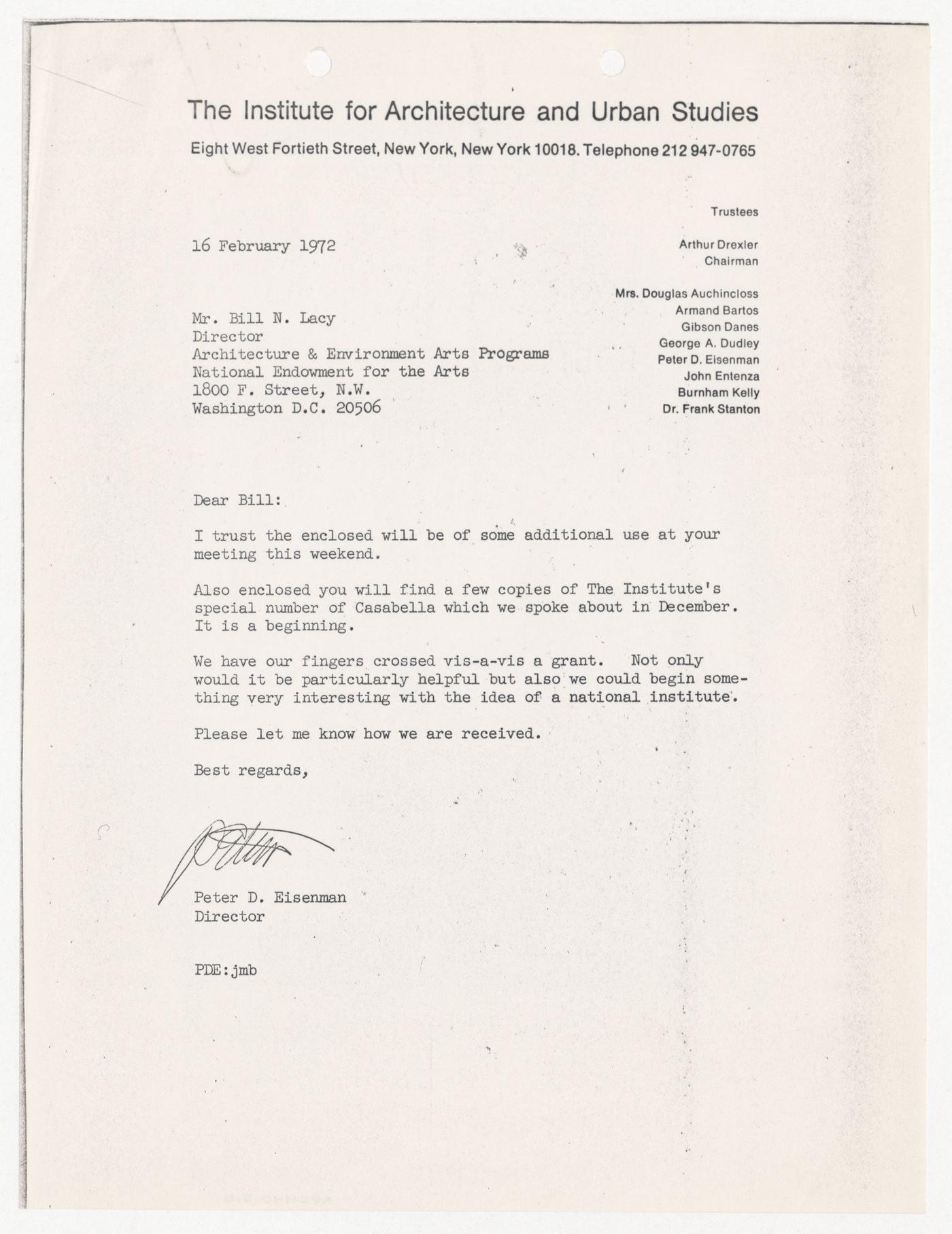 Letter from Peter D. Eisenman to Bill N. Lacy