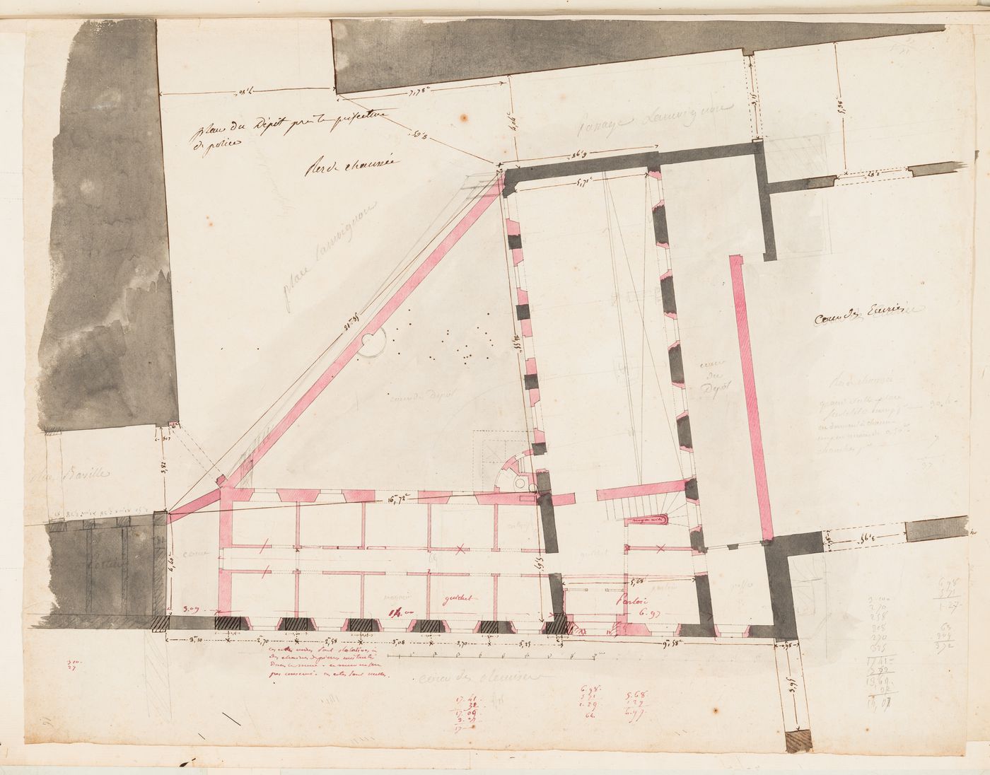 Project for the enlargement of the prison near the Préfecture de police, rue de Jérusalem, Paris: Alternate [?] ground floor plan