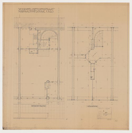 Ground and first floor plans for a housing unit for Kiefhoek Housing Estate, Rotterdam, Netherlands
