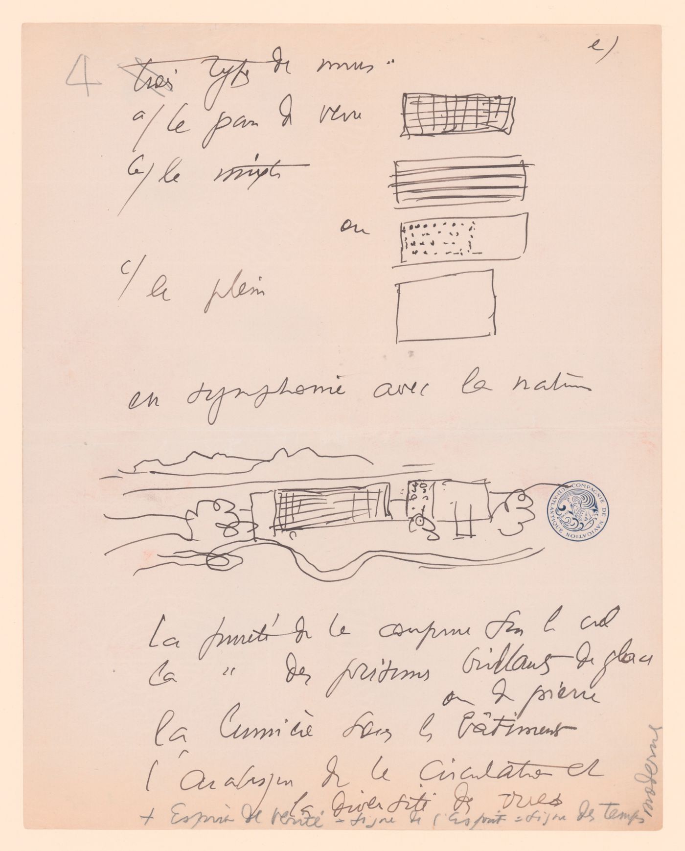 Concept diagrams of the exterior cladding for the Palace of the League of Nations competition, Geneva, Switzerland