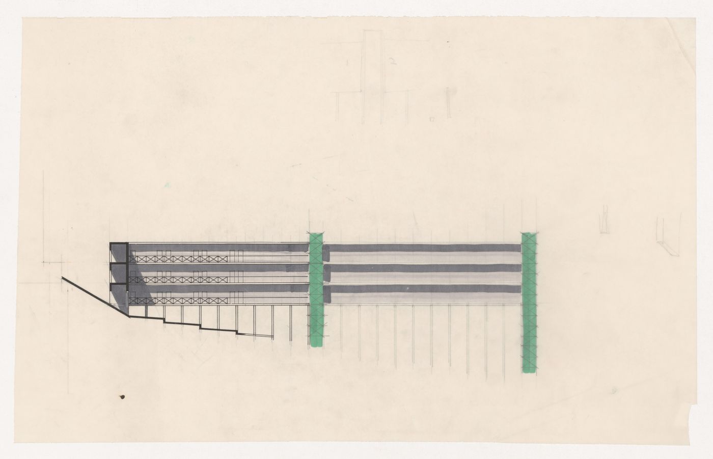 Elevation for Casa dello studente, Trieste, Italy