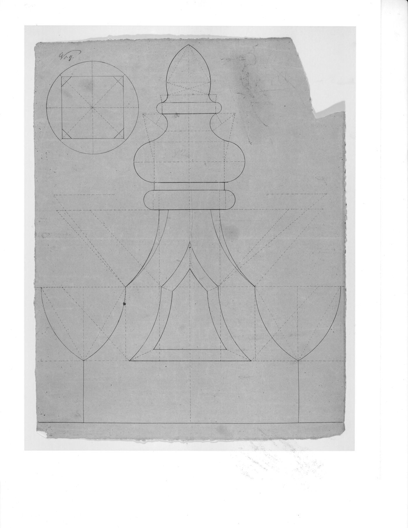 Plan and elevation for a decorative drop detail for the ceiling for Notre-Dame de Montréal