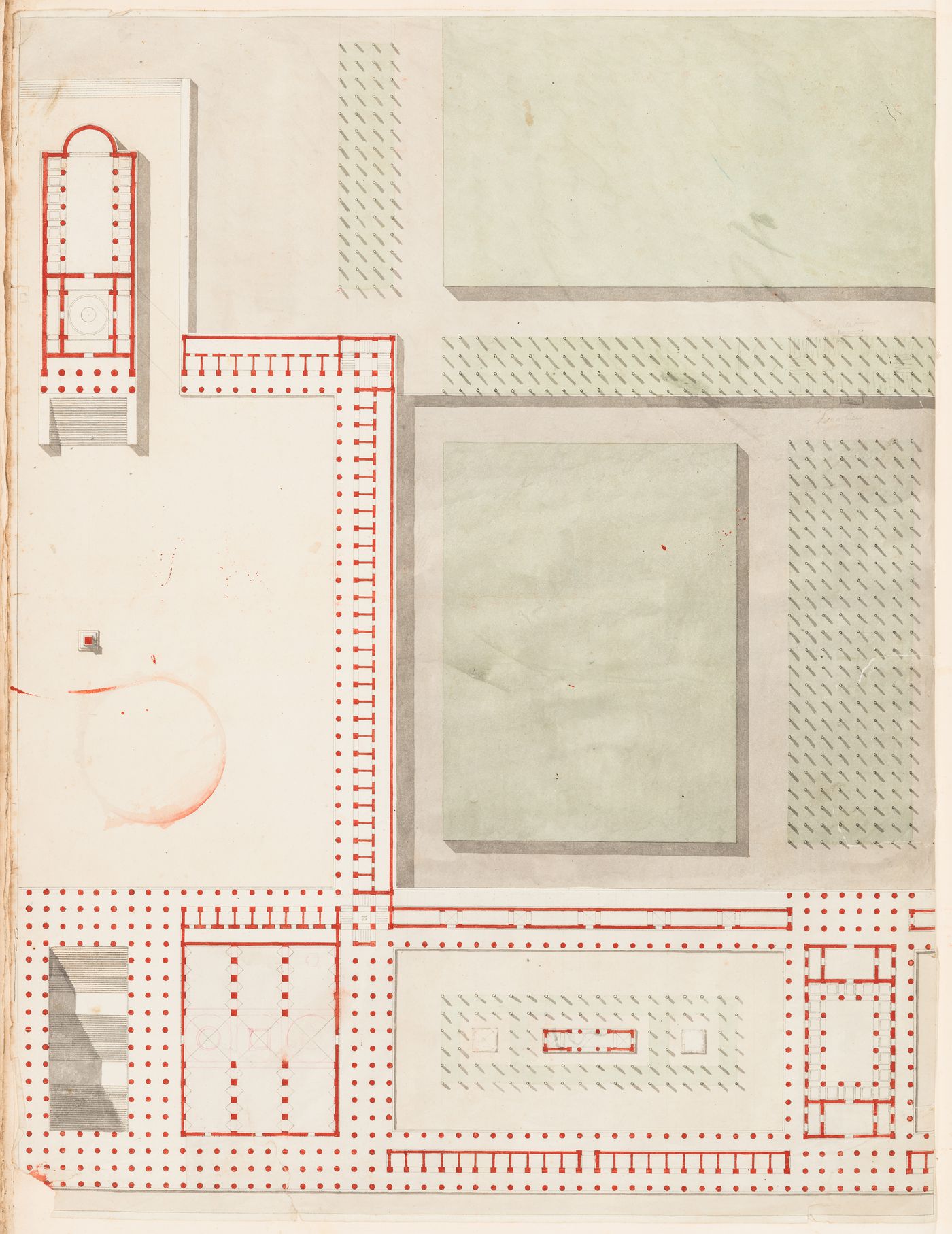1802 Grand Prix Competition: Elevation and a partial plan for a public fair located on the banks of a large river; 1802 Concours d'essai: Elevation, plan and section for an unidentified building